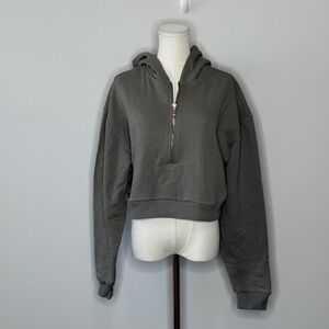WeWoreWhat Stone Gray Half Zip Hoodie Large Oversized Cropped Pullover